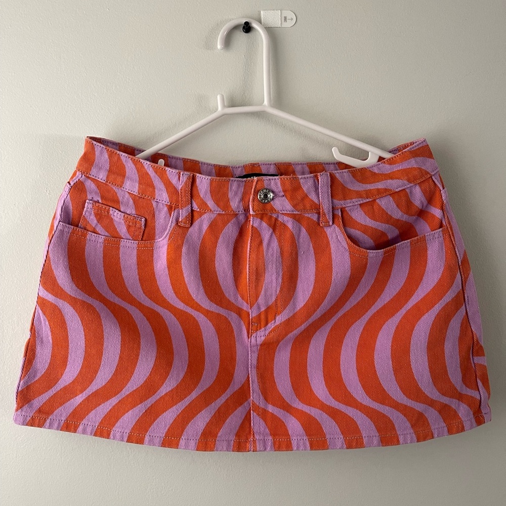 Momokrom Swirl Abstract Print Denim Mini Skirt [XL/Size 14]